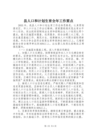 2024年县人口和计划生育全年工作要点