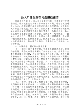 2024年县人口计生存在问题整改报告