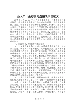 2024年县人口计生存在问题整改报告范文