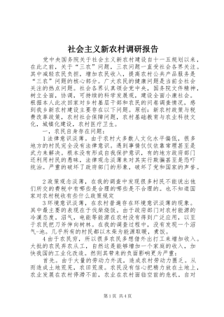 2024年社会主义新农村调研报告