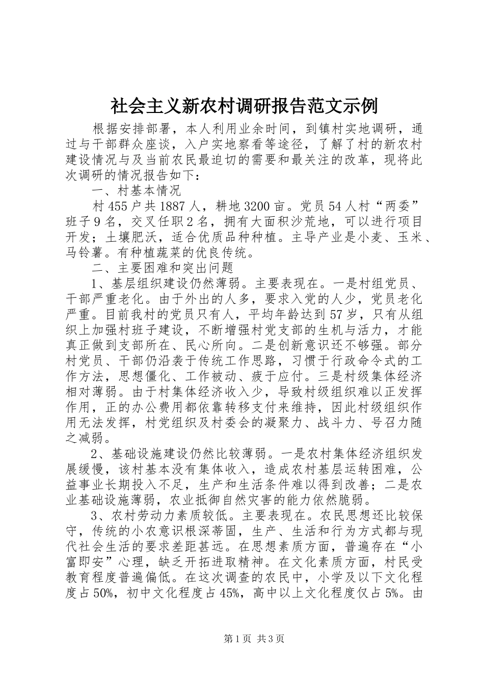 2024年社会主义新农村调研报告范文示例_第1页