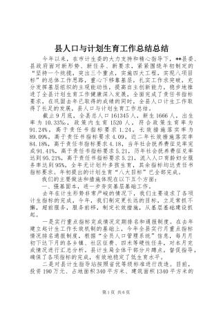 2024年县人口与计划生育工作总结总结