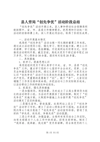 2024年县人劳局创先争优活动阶段总结