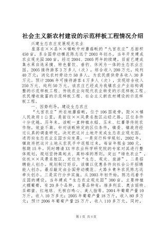 2024年社会主义新农村建设的示范样板工程情况介绍