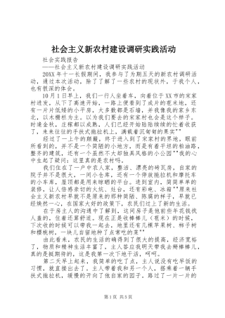 2024年社会主义新农村建设调研实践活动