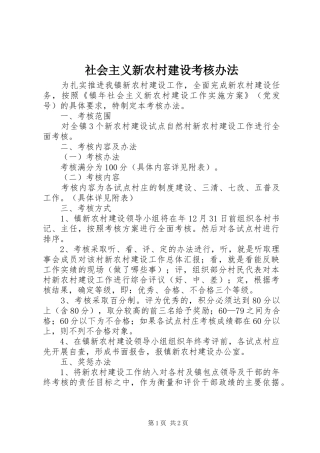2024年社会主义新农村建设考核办法