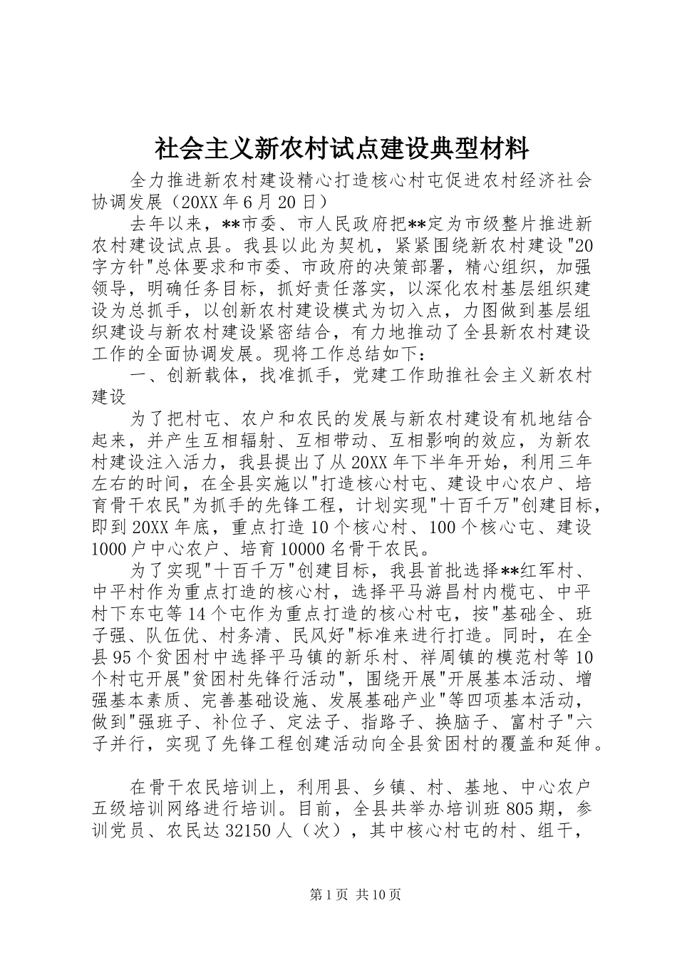 2024年社会主义新农村试点建设典型材料_第1页