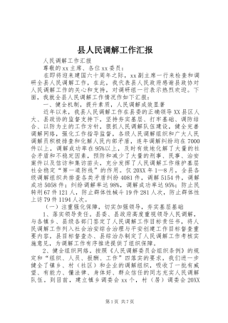 2024年县人民调解工作汇报