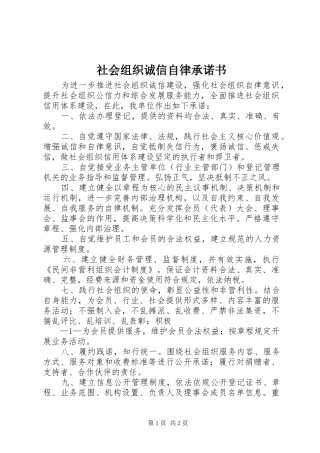 2024年社会组织诚信自律承诺书