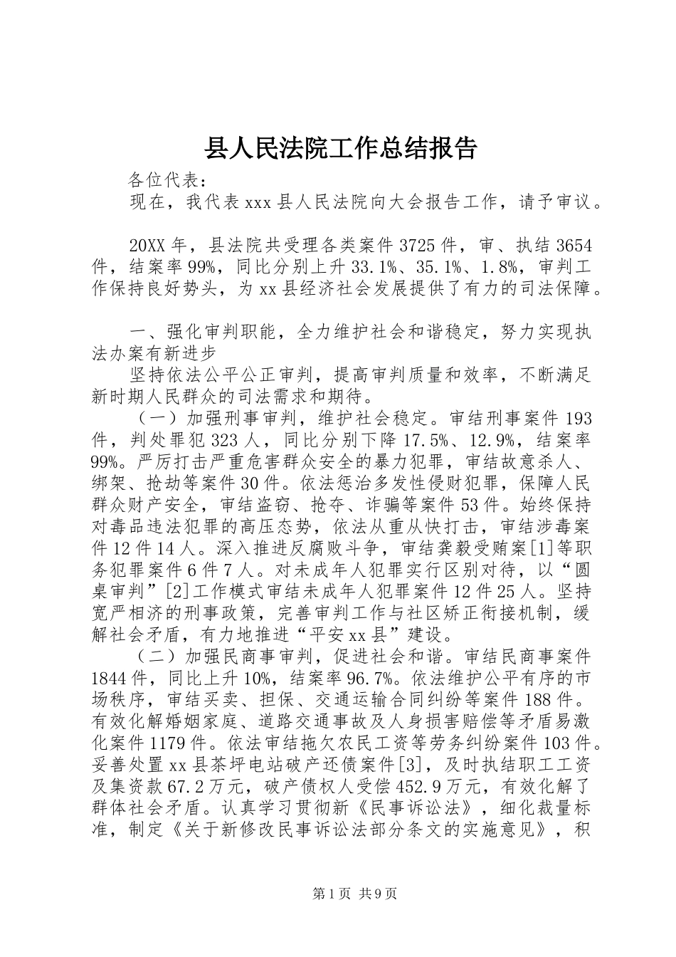 2024年县人民法院工作总结报告_第1页