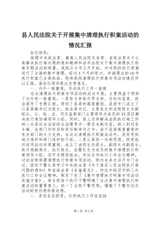 2024年县人民法院关于开展集中清理执行积案活动的情况汇报