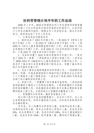 2024年社科劳资统计局半年的工作总结