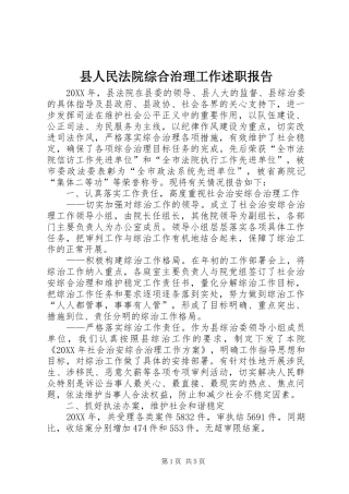 2024年县人民法院综合治理工作述职报告