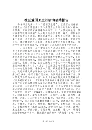 2024年社区爱国卫生月活动总结报告