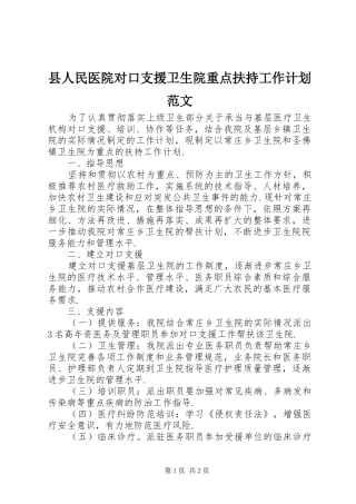 2024年县人民医院对口支援卫生院重点扶持工作计划范文