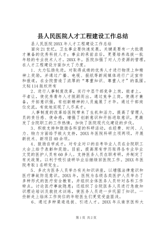 2024年县人民医院人才工程建设工作总结