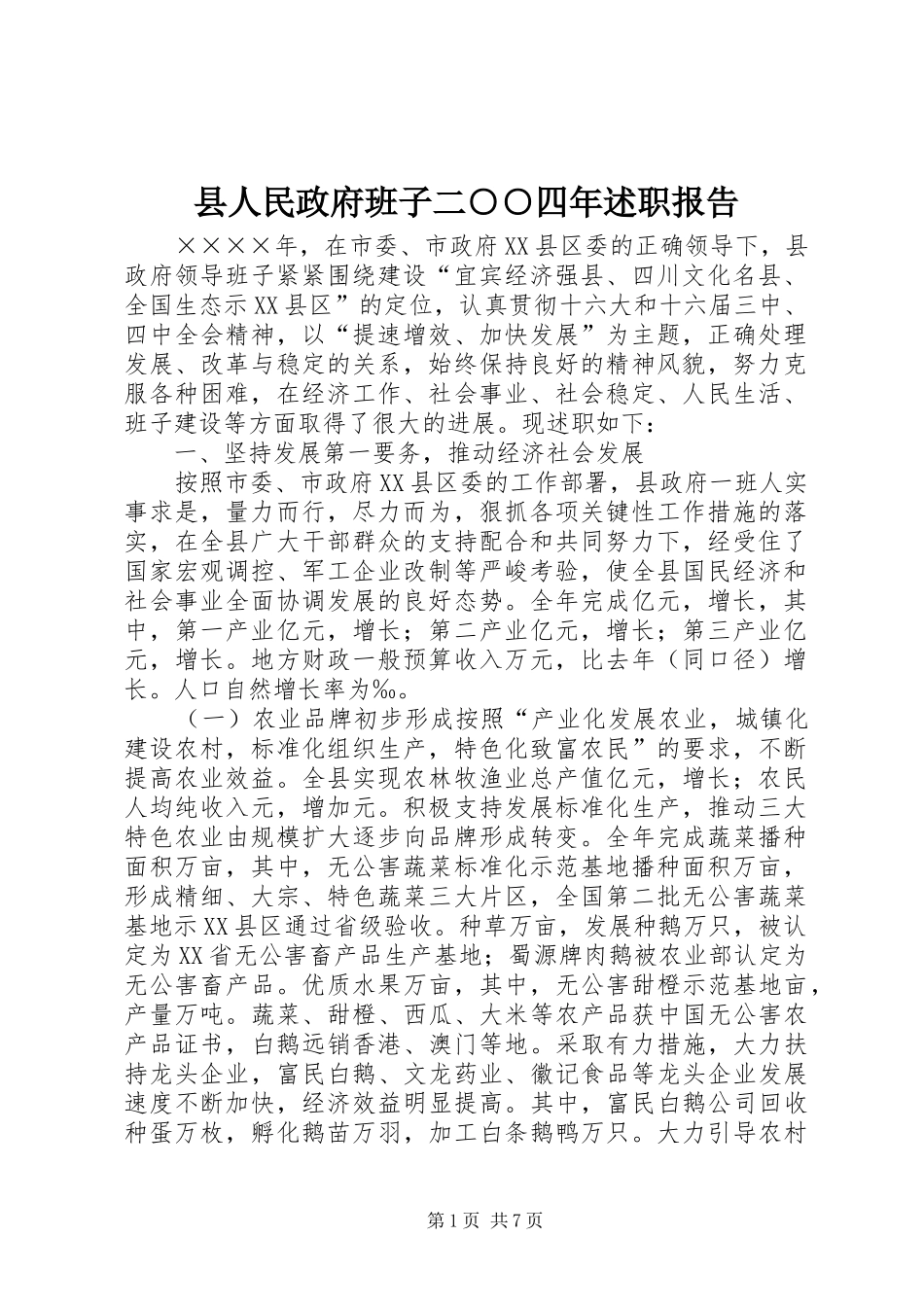 2024年县人民政府班子二四年述职报告_第1页