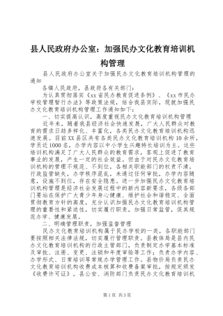 2024年县人民政府办公室加强民办文化教育培训机构管理