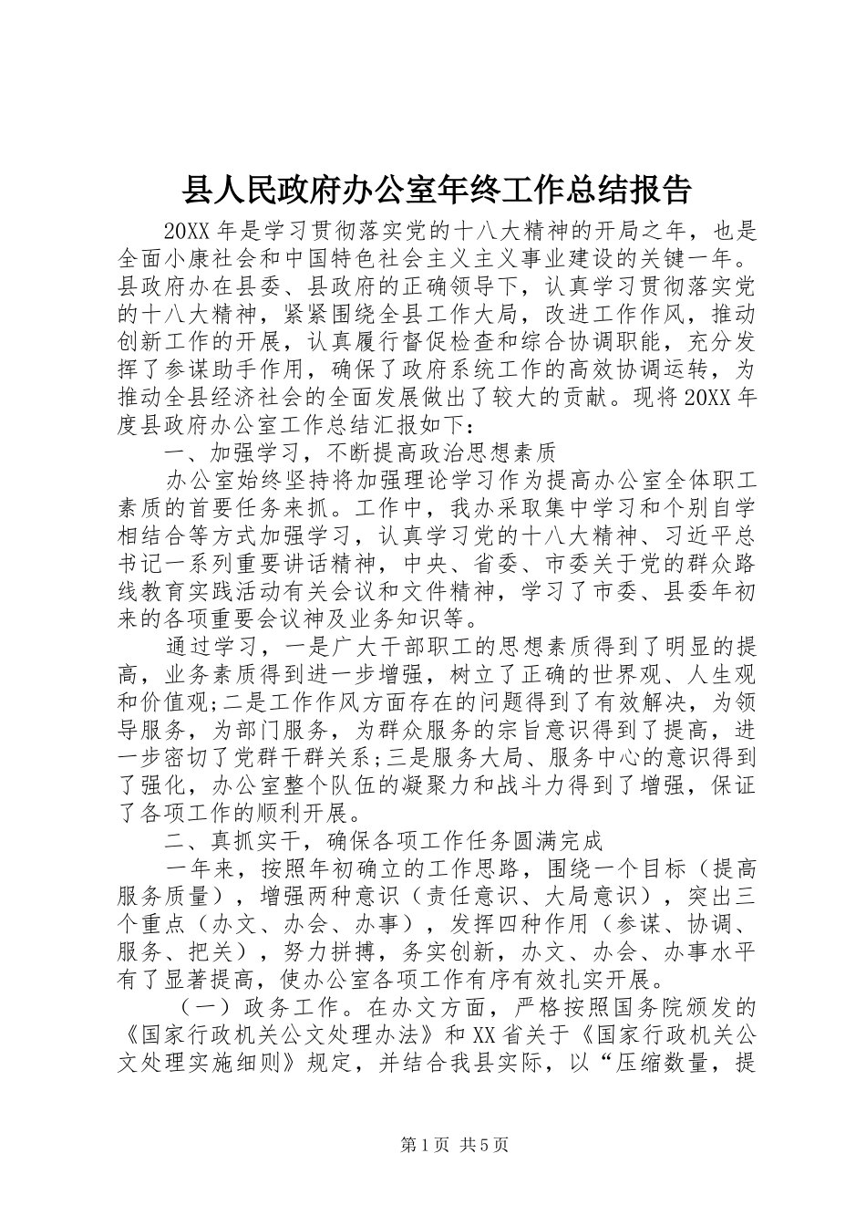 2024年县人民政府办公室年终工作总结报告_第1页