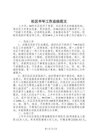 2024年社区半年工作总结范文