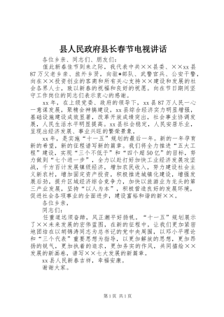 2024年县人民政府县长春节电视致辞