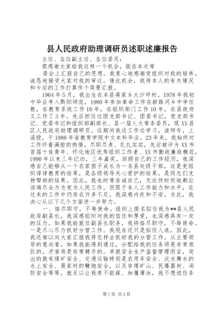 2024年县人民政府助理调研员述职述廉报告