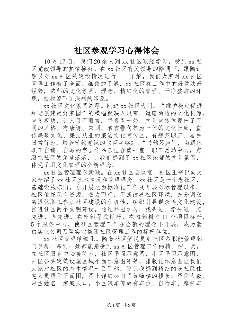 2024年社区参观学习心得体会_第1页