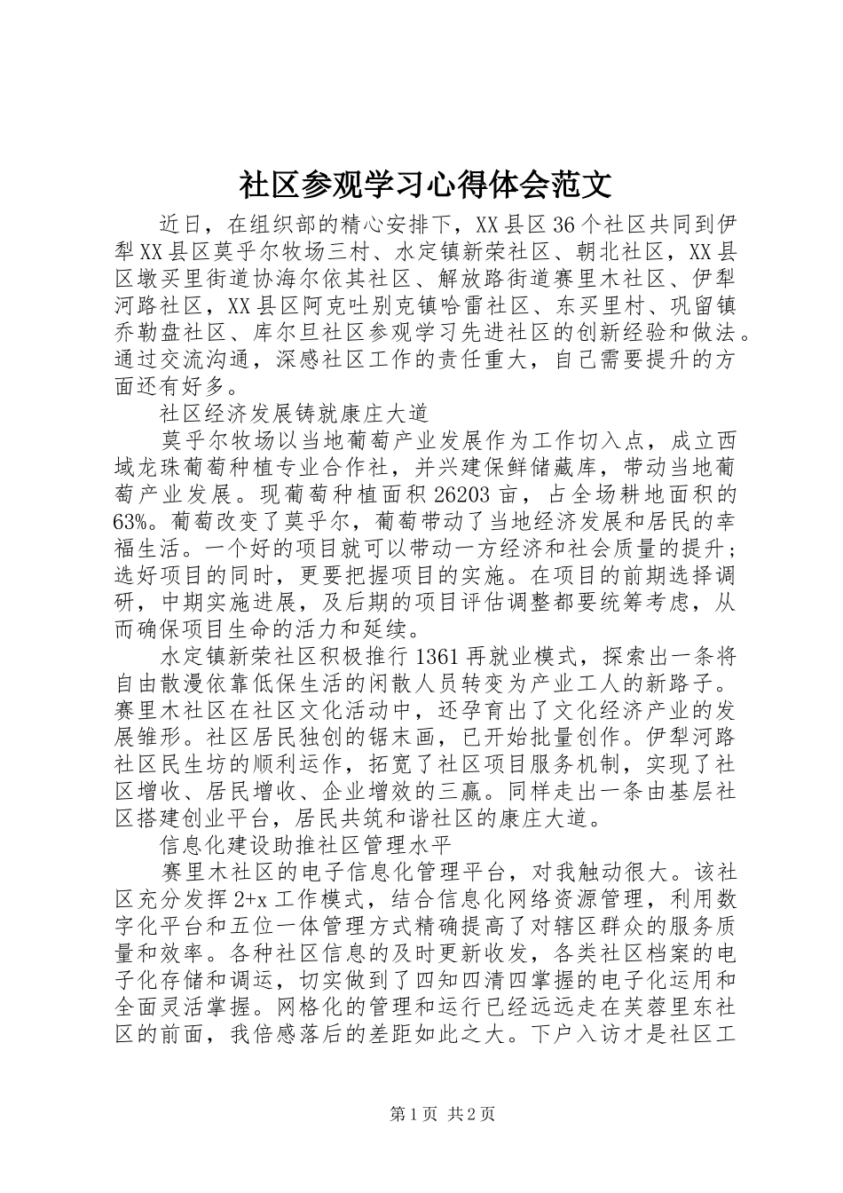 2024年社区参观学习心得体会范文_第1页