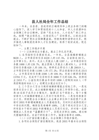2024年县人社局全年工作总结