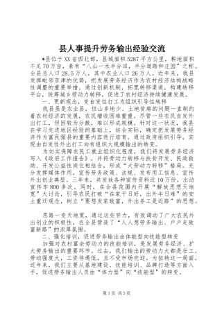 2024年县人事提升劳务输出经验交流