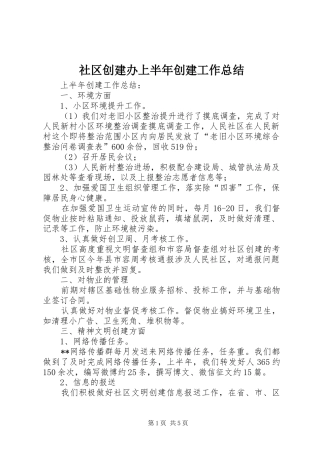 2024年社区创建办上半年创建工作总结