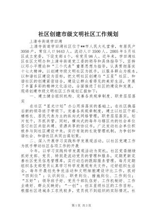 2024年社区创建市级文明社区工作规划