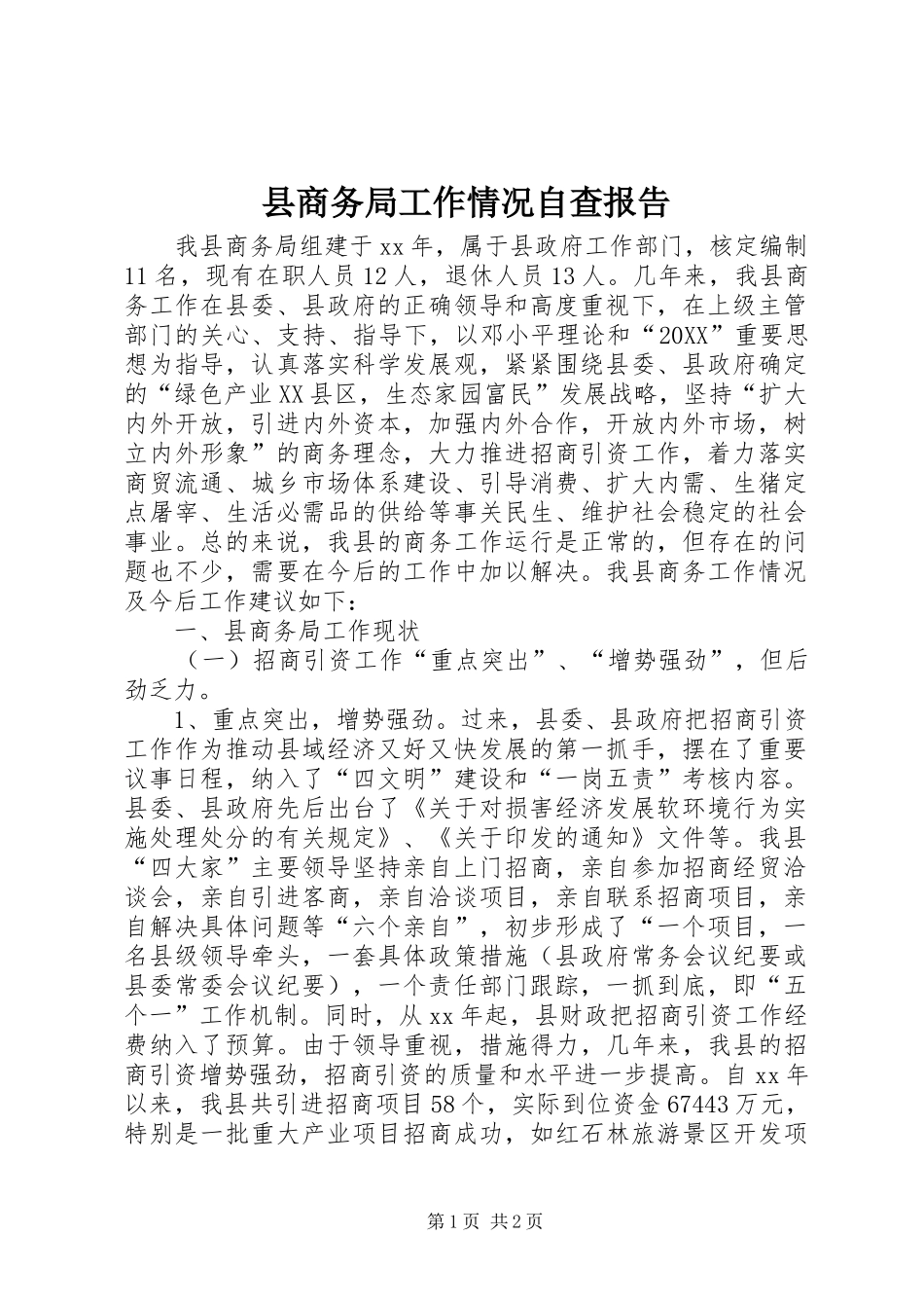 2024年县商务局工作情况自查报告_第1页