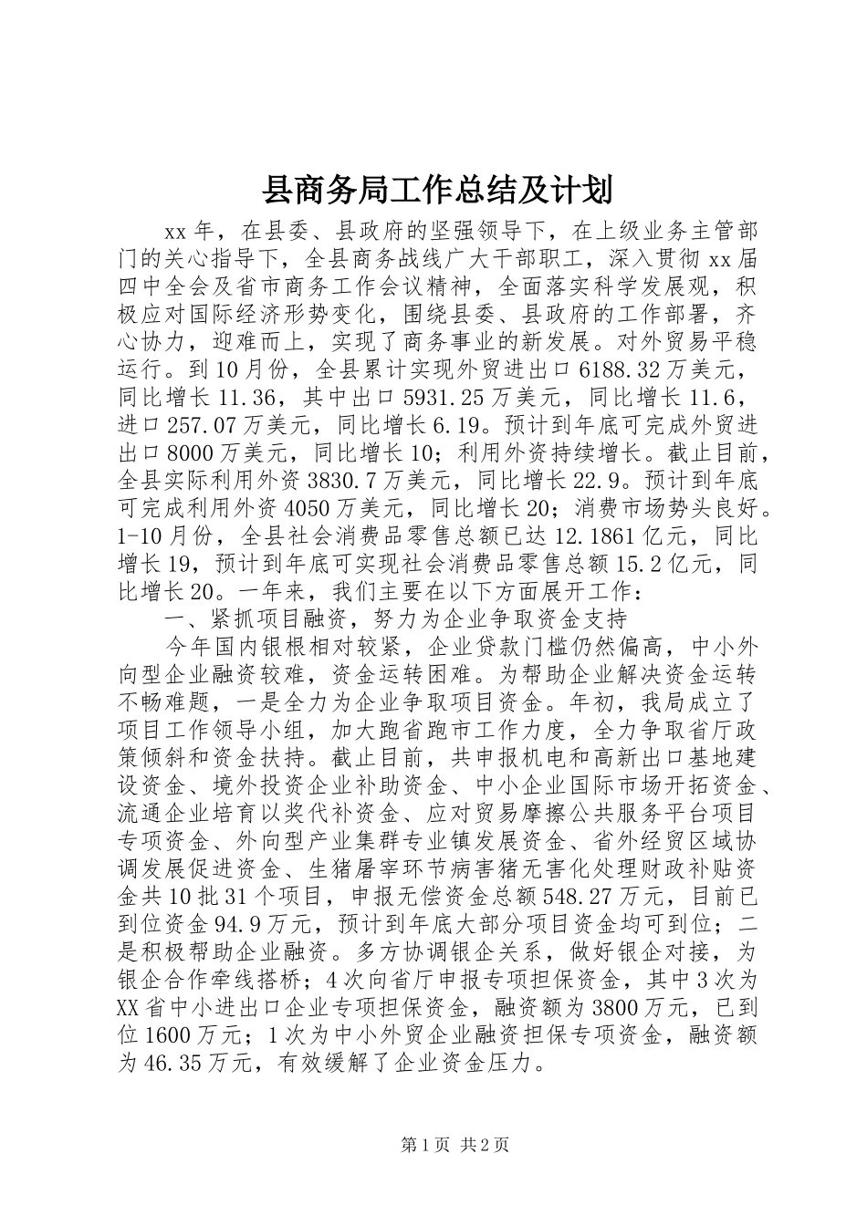 2024年县商务局工作总结及计划_第1页