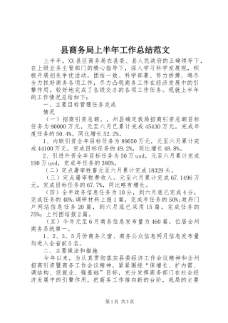 2024年县商务局上半年工作总结范文