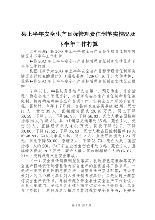2024年县上半年安全生产目标管理责任制落实情况及下半年工作打算