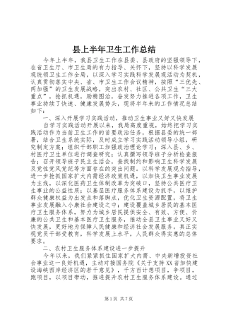 2024年县上半年卫生工作总结