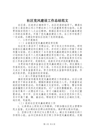2024年社区党风建设工作总结范文