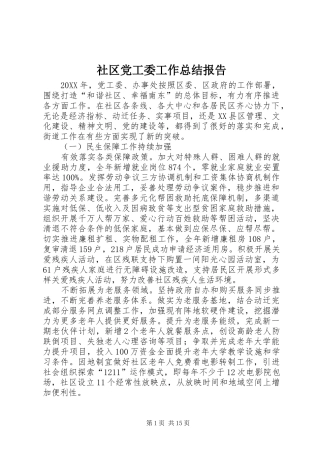 2024年社区党工委工作总结报告
