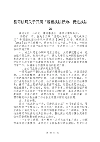2024年县司法局关于开展规范执法行为促进执法公