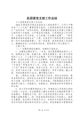 2024年县团委党支部工作总结