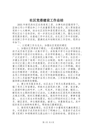 2024年社区党委建设工作总结