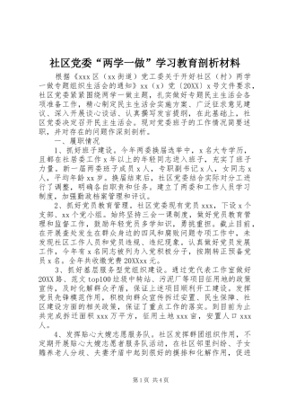 2024年社区党委两学一做学习教育剖析材料