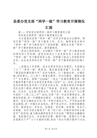 2024年县委办党支部两学一做学习教育开展情况汇报