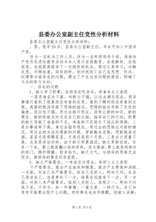 2024年县委办公室副主任党性分析材料