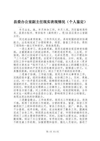 2024年县委办公室副主任现实表现情况（个人鉴定）