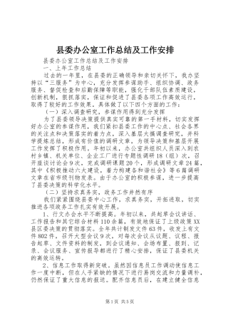 2024年县委办公室工作总结及工作安排