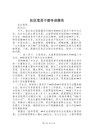 2024年社区党员干部冬训报告