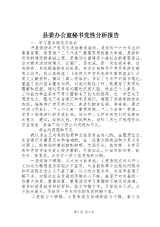 2024年县委办公室秘书党性分析报告