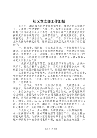 2024年社区党支部工作汇报